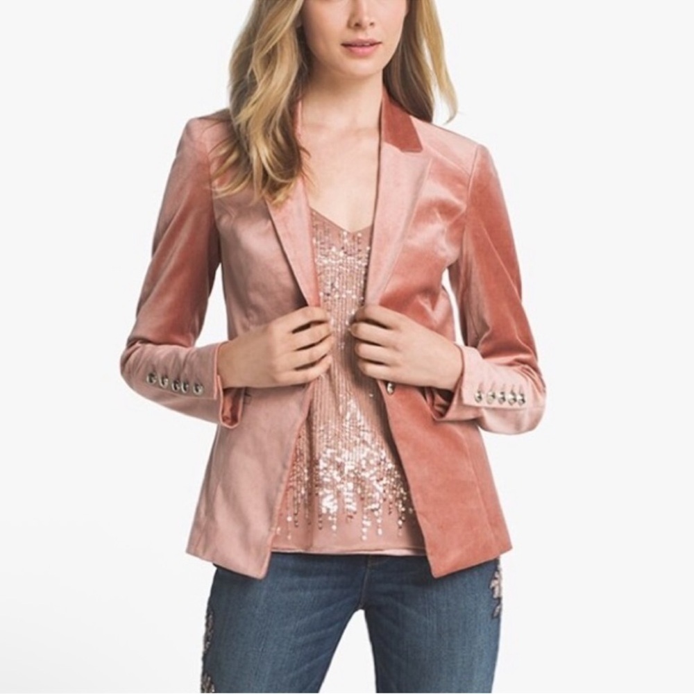 White House Black Market Plush Pink Velvet Long Sleeve Blazer size 0 - Picture 10 of 13